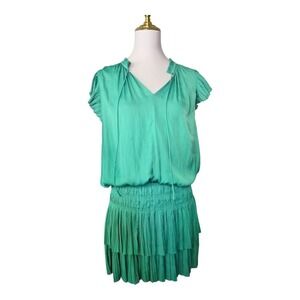 Current Air By Anthropologie Zoey Pleated Mini Dress Womens M Green Drop Waist